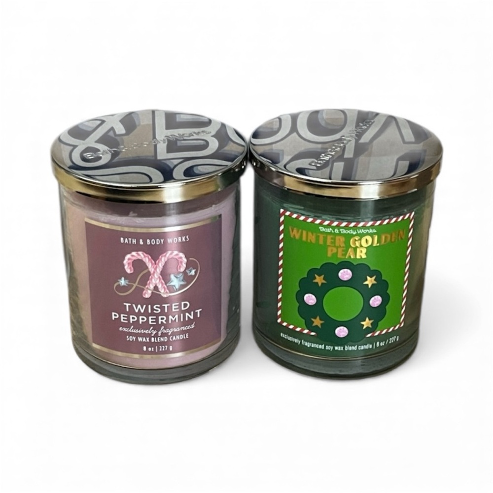 Bath & Body Works Twisted Peppermint and Winter Golden Pear Single Wick Candles - Picture 1 of 7